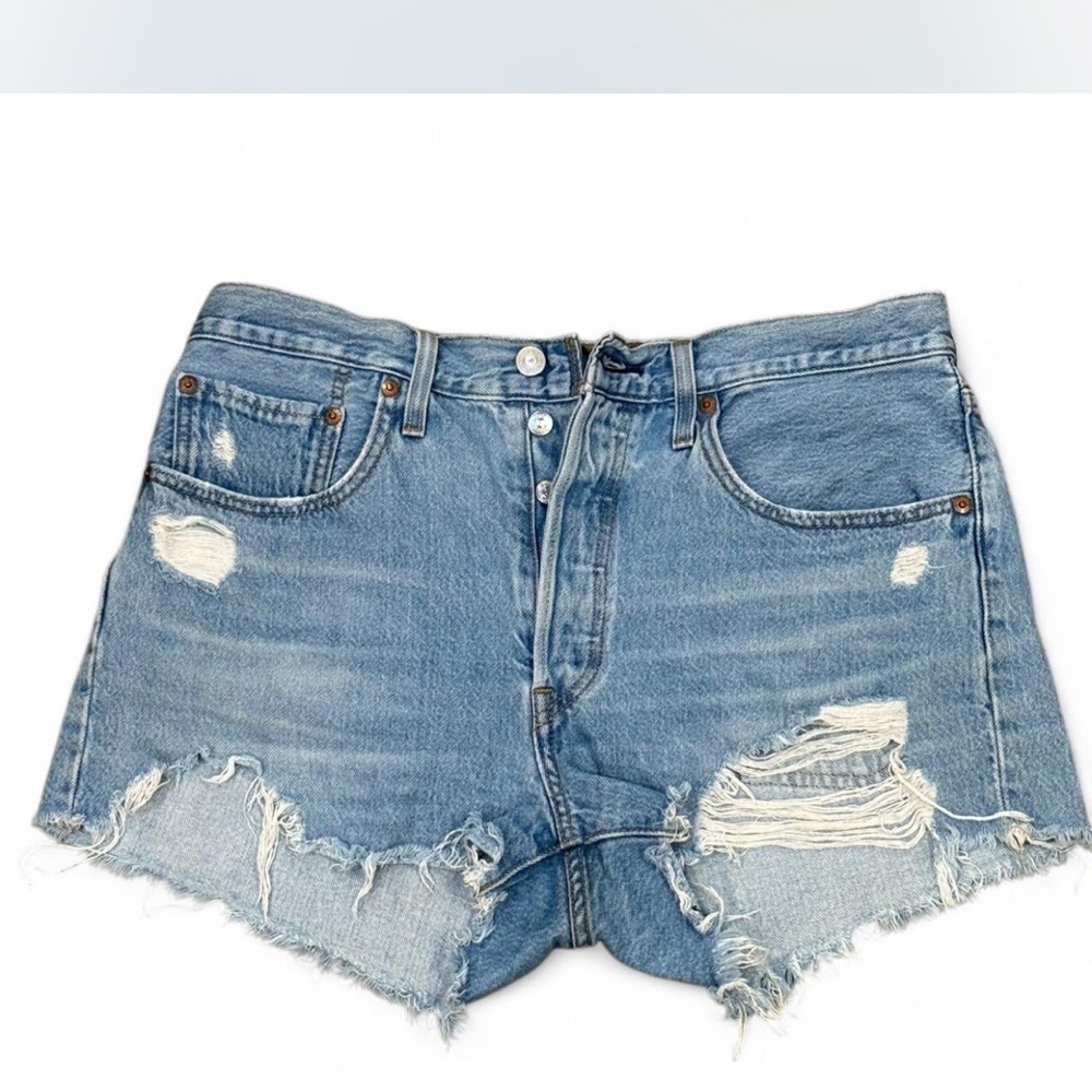 Distressed Blue Denim Shorts